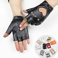 Кожаные перчатки без пальцев Love Glove с сердечком женские для автомобилистов и в спортзал экокожа Черный