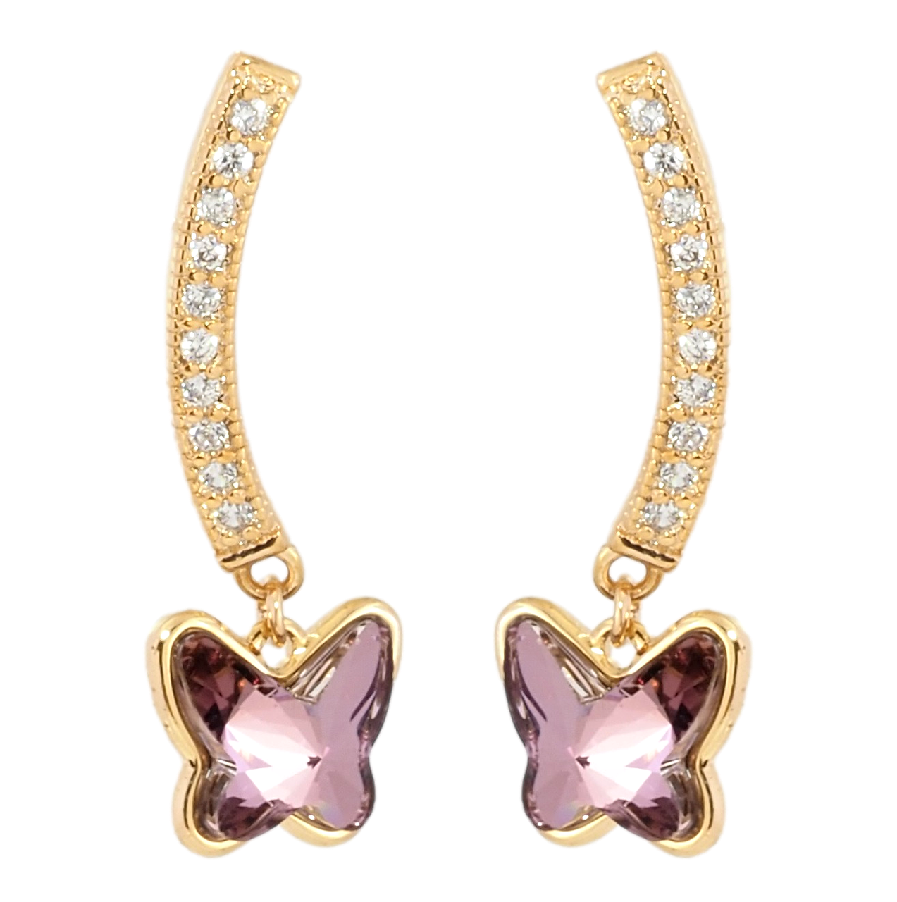 Сережки Xuping Позолота 18K з кристалами Swarovski пусети "Дуга Цирконій з Підвіскою Метелик"