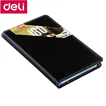 Візитниця чорна Deli 5792, на 180 візиток, 11*19см, Кейс для візиток еко-шкіра, Органайзер для кредитних карток, фото 3