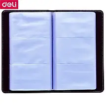 Візитниця чорна Deli 5792, на 180 візиток, 11*19см, Кейс для візиток еко-шкіра, Органайзер для кредитних карток, фото 4