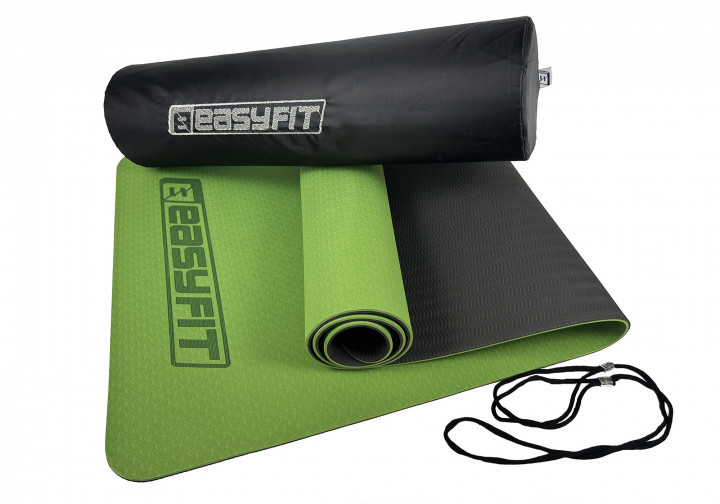 Килимок для фітнесу йоги TPE+TC 6мм зелений-чорний + чохол спорту мат термопластичний Килимок фітнес