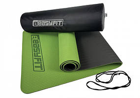 Килимок для фітнесу йоги TPE+TC 6мм зелений-чорний + чохол спорту мат термопластичний Килимок фітнес