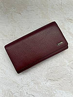 Женский кожаный кошелек Cardinal портмоне клатч из натуральной кожи с визитницей бордовый