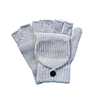 Перчатки-митенки Варежки митенки детские на 8 9 10 лет, Безпалые перчатки с кармашком варежкой Светло серый
