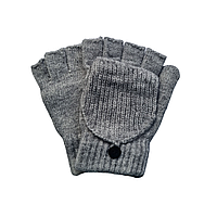 Перчатки-митенки Варежки митенки детские на 8 9 10 лет, Безпалые перчатки с кармашком варежкой Средне серый