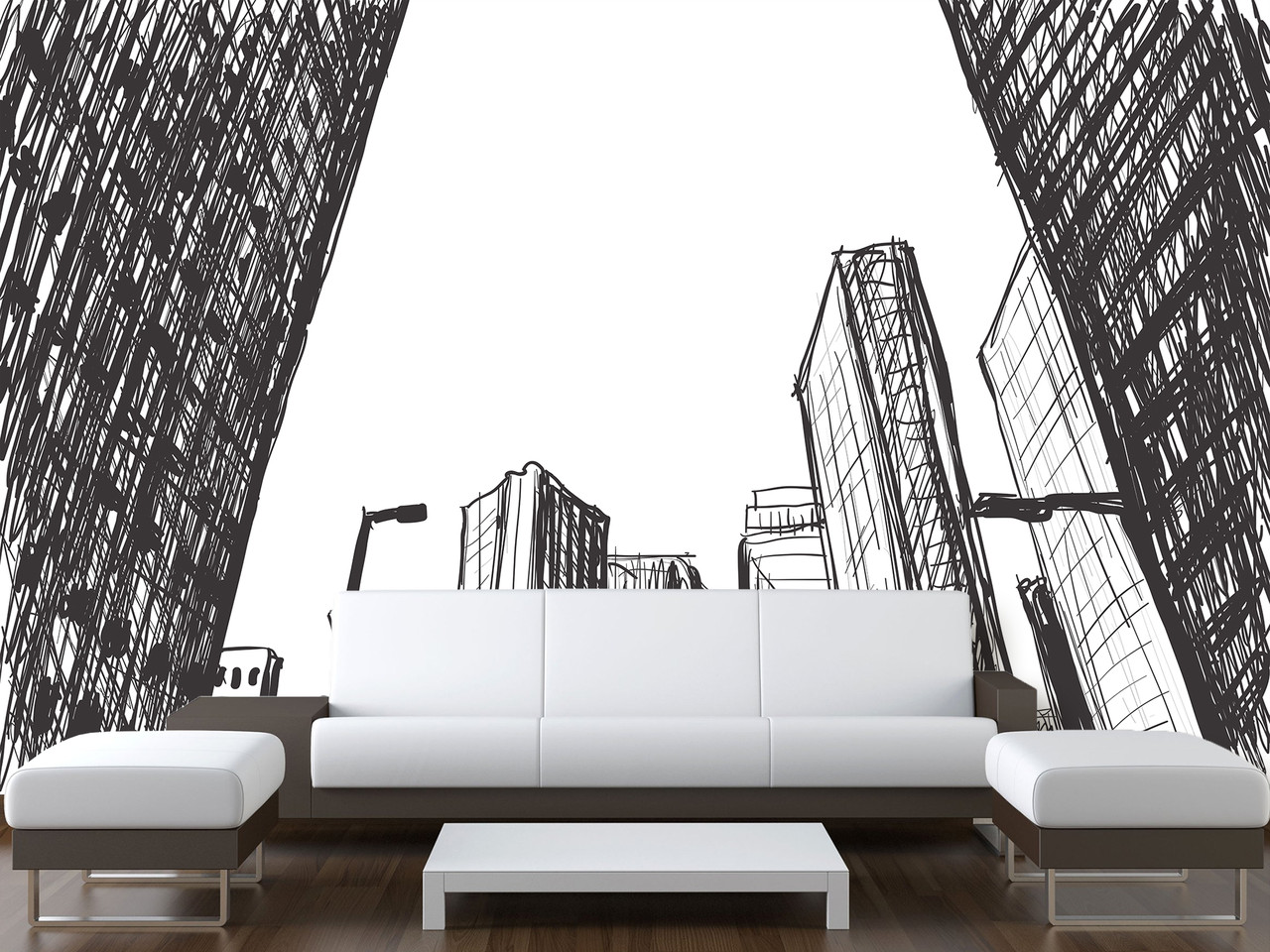 Самоклеюча плівка Oracal 3д на стіну "Намальоване місто", фото шпалери красиві в зал, фото 1