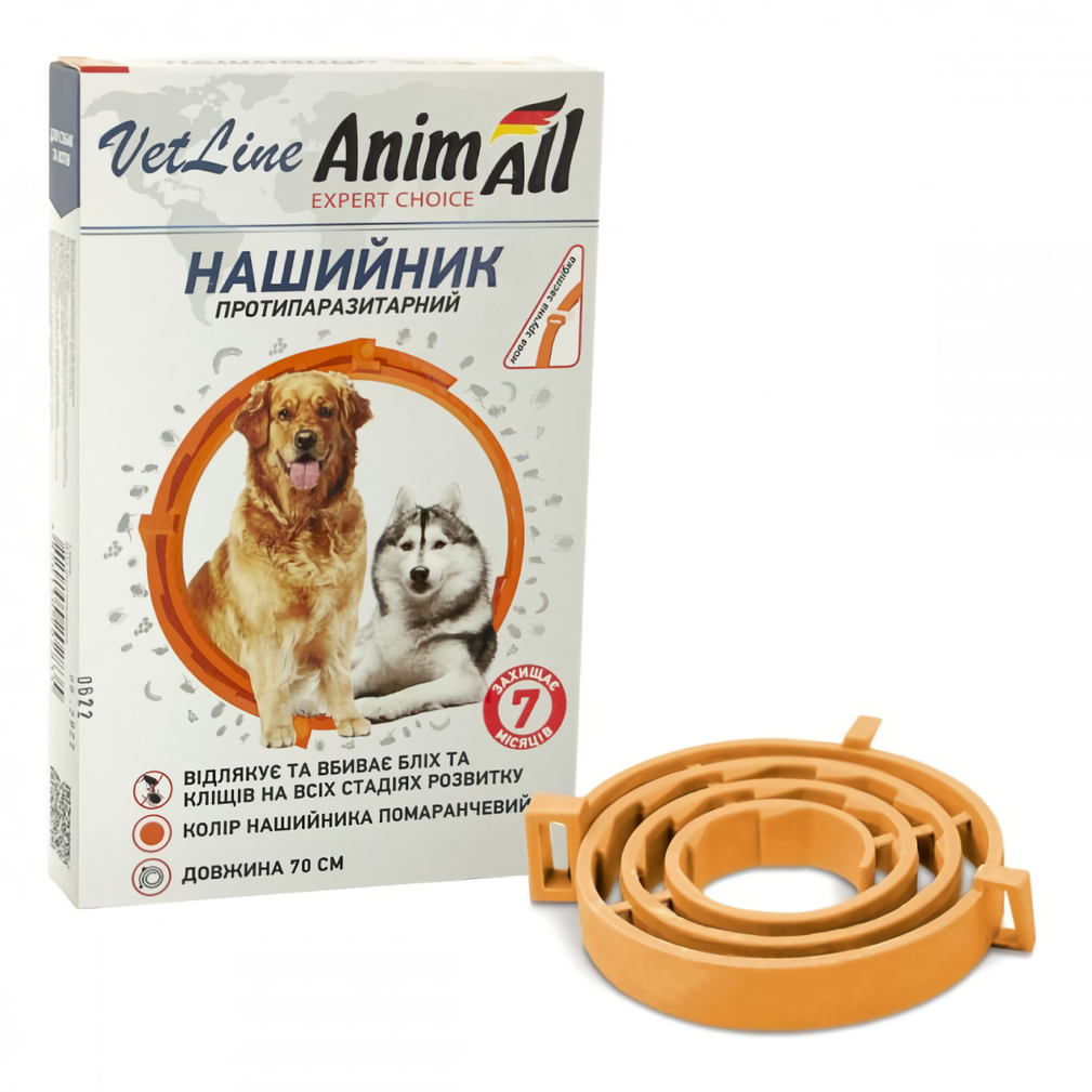 AnimAll Ветлайн ошейник противопаразитарный для котов и собак 70 см оранжевый - фото 1 - id-p1715487130