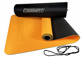 Килимок для фітнесу йоги TPE+TC 6мм помаранчевий-чорний + чохол спорту мат термопластичний Килимок фітнес