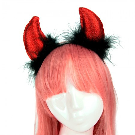 Роги Чортеняти з пухом. Ріжки чортика новорічні червоні, фото 1