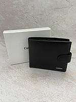 Мужской кожаный кошелек Cardinal купюрник из натуральной кожи бумажник на кнопке с отделениями для карт черный