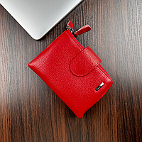 Женский кошелек из натуральной кожи Cardinal кожаный бумажник на магните красный