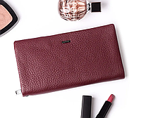 Жіночий гаманець портмоне з натуральної шкіри Cardinal великий місткий шкіряний клатч бордовий