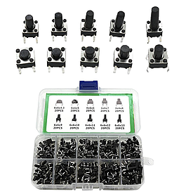 Набір кнопок, 200 шт, 10 видів по 20 штук, Тактильні кнопкові перемикачі