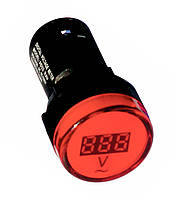 Индикатор тока вольтметр AD22V, 22mm, красный, LED, АС, 12-500В ElectrO
