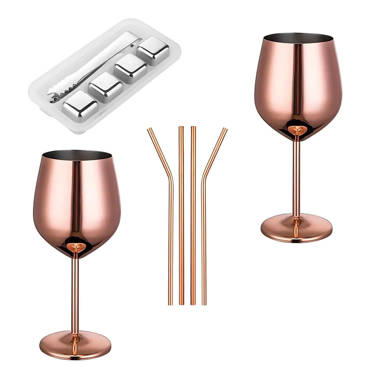Набір келихів для вина рожеве золото трубочки кубики для охолодження з нержавіючої сталі REMY-DECOR на 2 особи