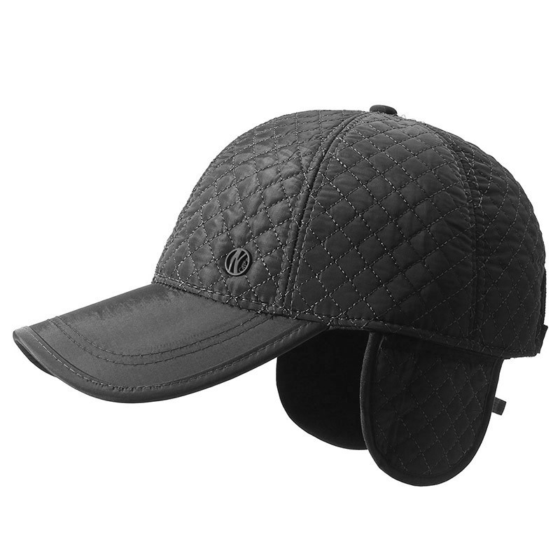 Зимняя стеганая теплая бейсболка кепка с ушами черная - фото 2 - id-p839228722