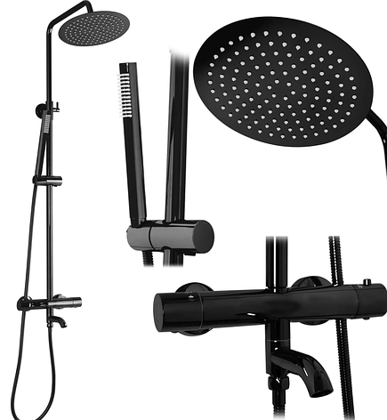 Душовий гарнітур REA LUNGO BLACK GLOSSY з термостатом та виливом, фото 1