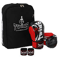 Перчатки для бокса с бинтами в комплекте Twins Special 9943 6 унций Black-Red