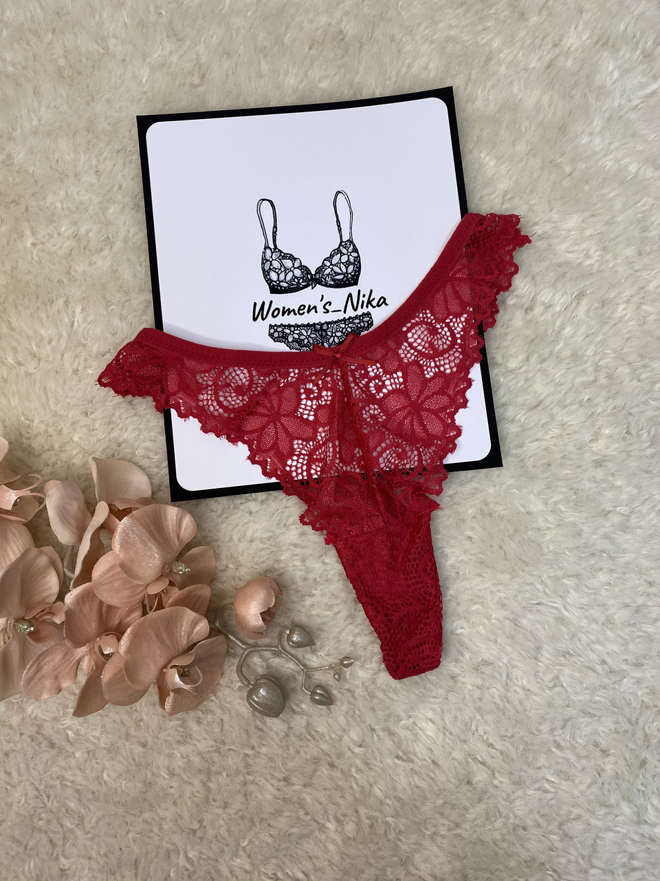 Трусики стрінги XS мереживні   червоні сексуальні, фото 1