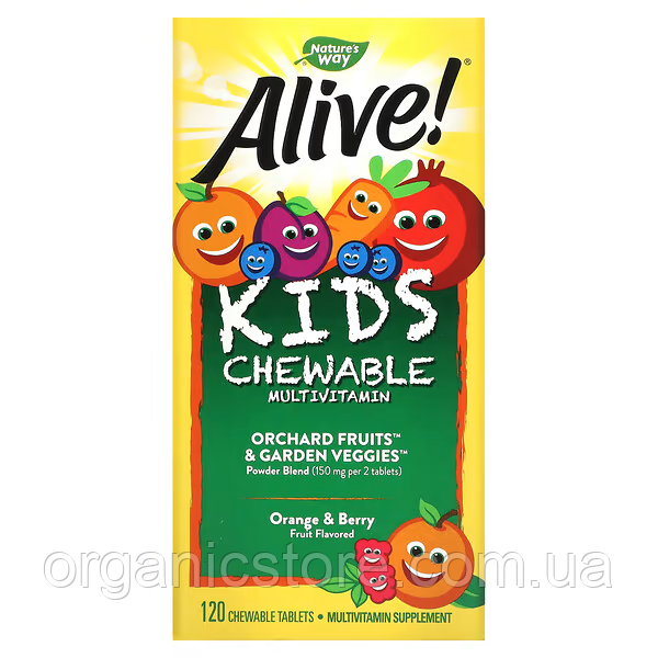 Комплекс мультивітамінів для дітей, Nature's Way, Alive, зі смаком апельсина та ягід, 120 жувальних таблеток