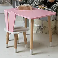 Розовый столик и стульчик детский "зайчик" с белым сиденьем, Детский столик для обучения и рисования деткам