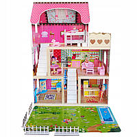 Дерев'яний ляльковий будиночок Picollo EMI +LED підсвічування+4 ляльки в подарунок Residence 80 см