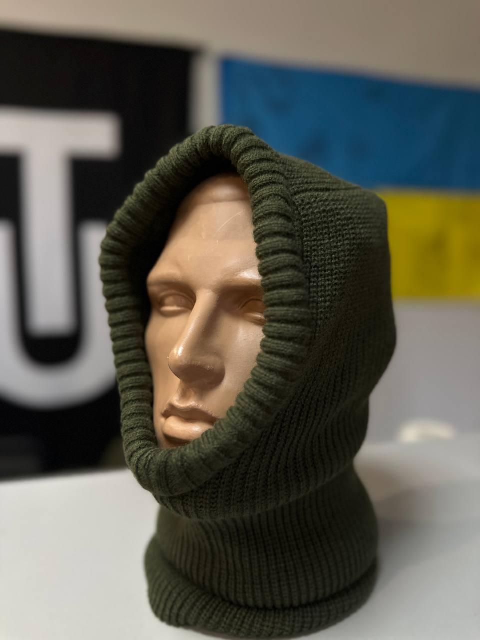 Балаклава зимова тепла колір оливкова, балаклава-шапка зимова хакі, фото 1