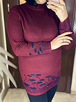 Теплый женский гольф из трикотажной ткани в бордовом цвете. Размеры 52-58