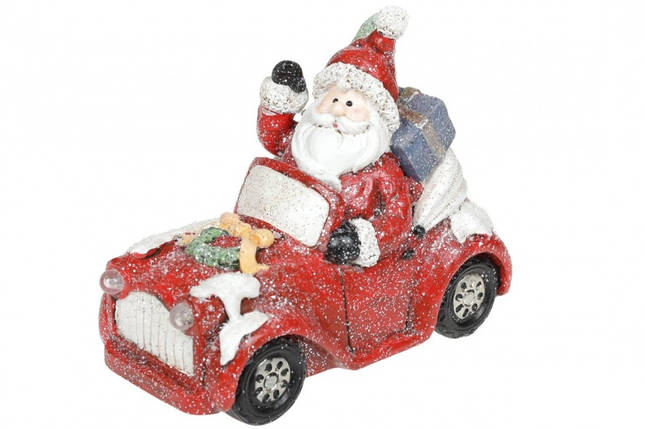 Фігура декоративна новорічна Санта у машині 18 см з LED-підсвіткою "HAPPY SANTA ON CAR", фото 1