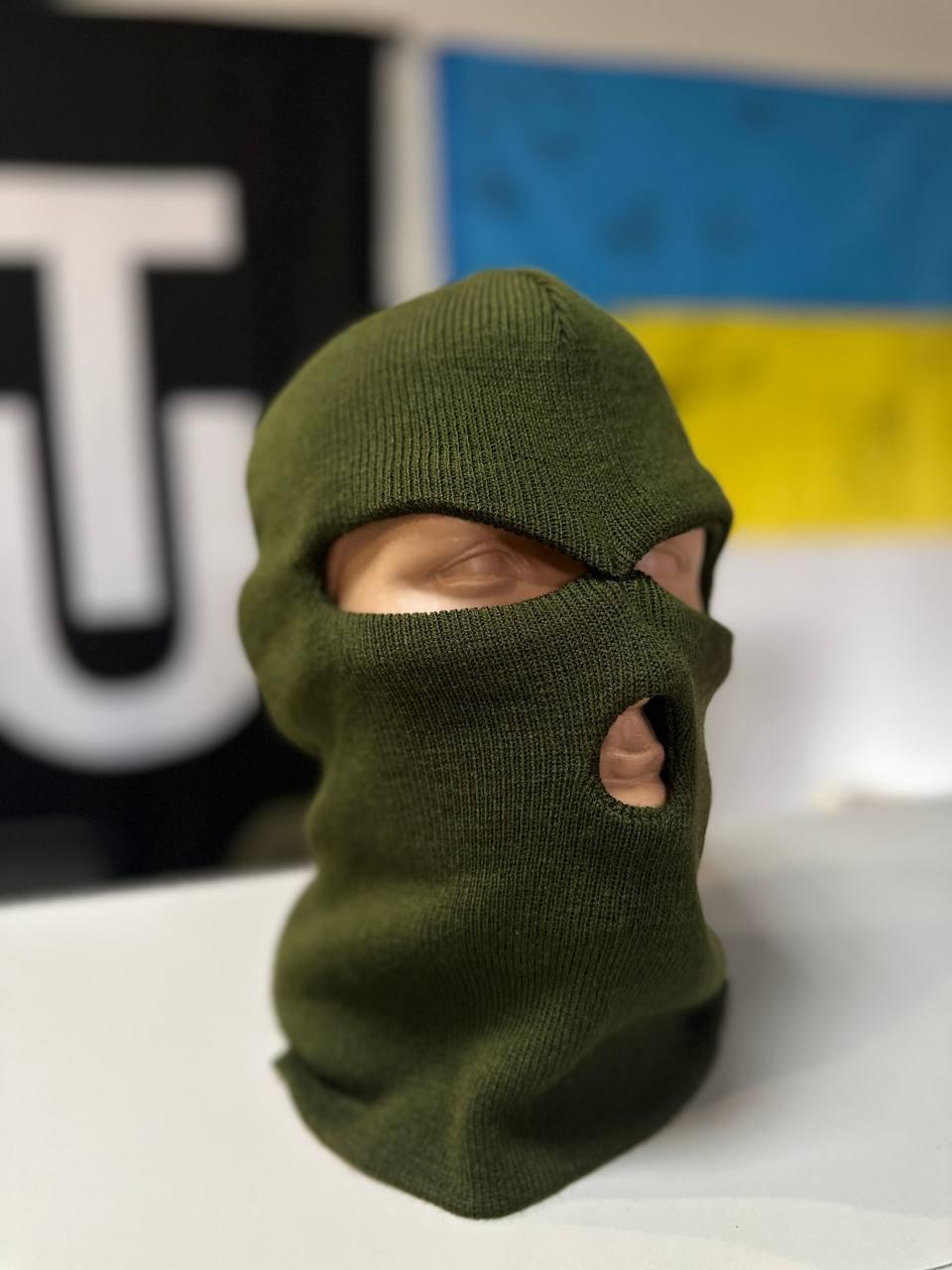 Балаклава в'язана 3-д зимова, тепла балаклава хакі, балаклава олива