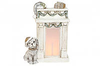 Фигура декоративная новогодняя Собака у камина 39 см с LED-подсветкой "FIREPLACE"