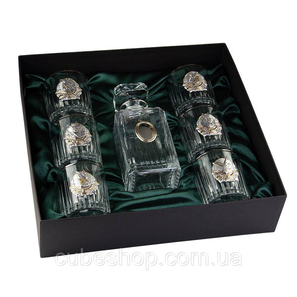 Набір для віскі «Полювання» Boss Crystal (срібло, золото) (графін + 6 склянок)