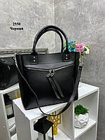 Черная вместительная сумка женская деловая офисная удобная формат А4.