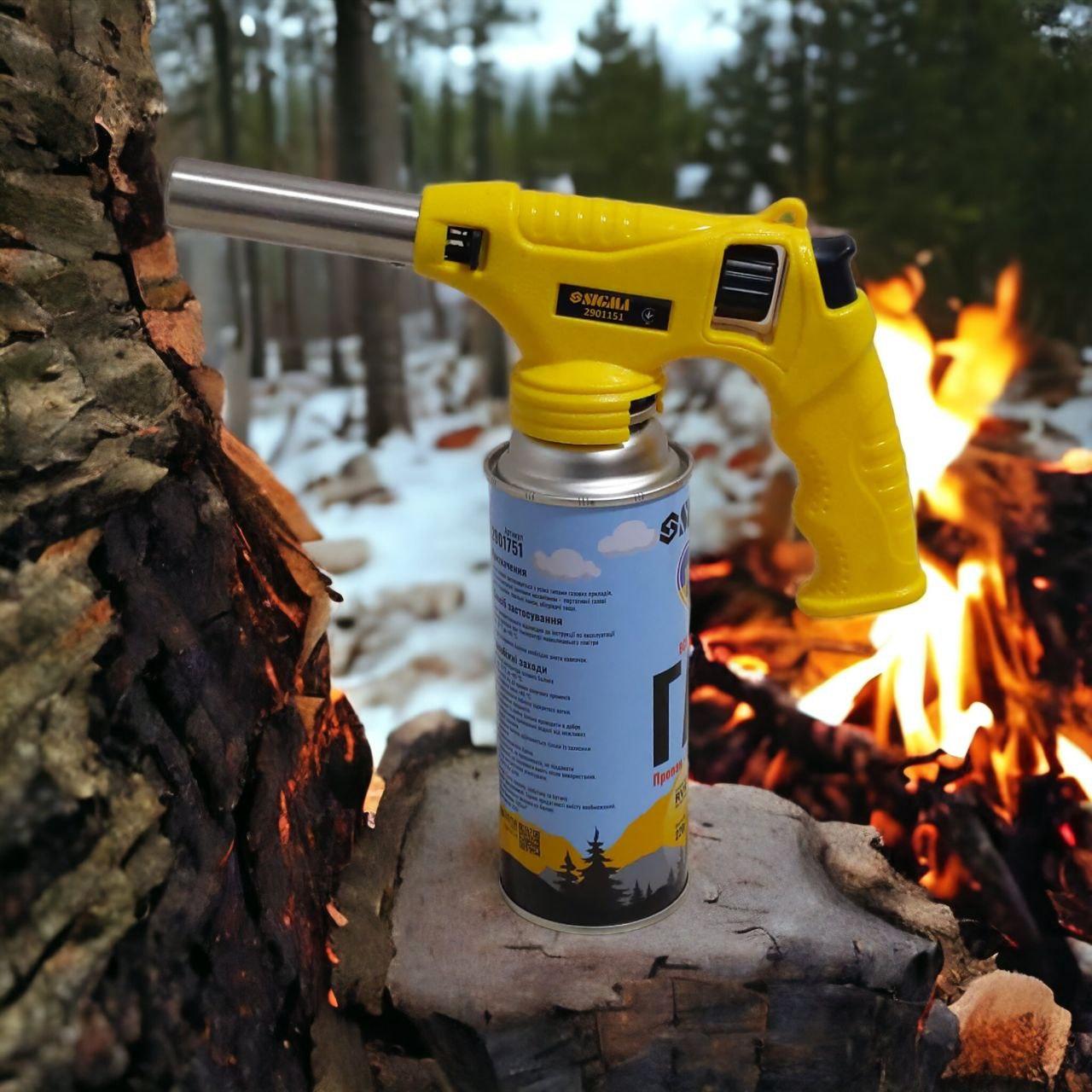 Портативний газовий пальник з рукояткою Ø22мм 260мм SIGMA, пальник з п'єзорозпалом та керамічним соплом