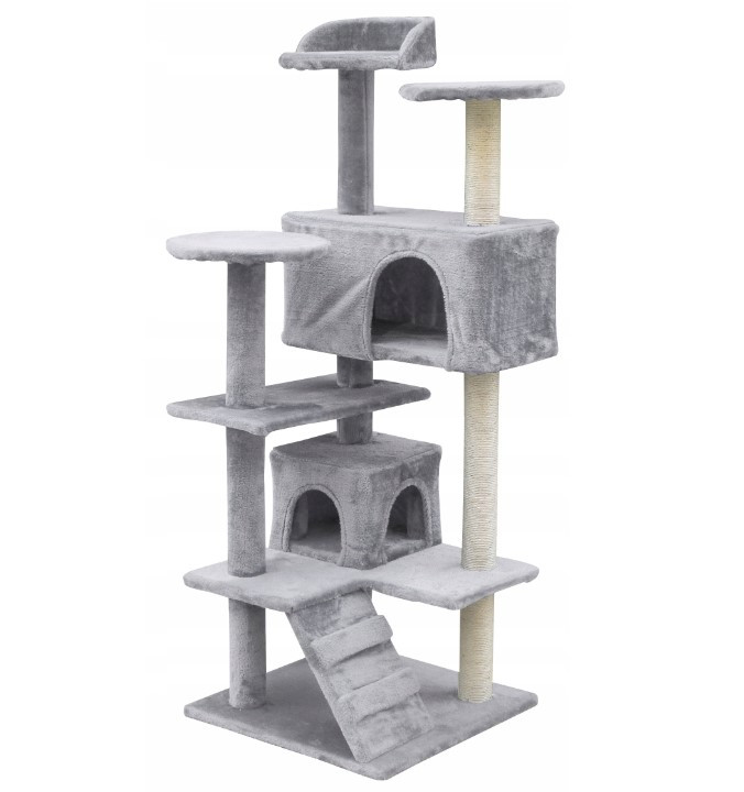Кігтеточка вежа 5 рівнів Ender 204 130 см скраткаратор із драбиною та будиночком Сіра, фото 1