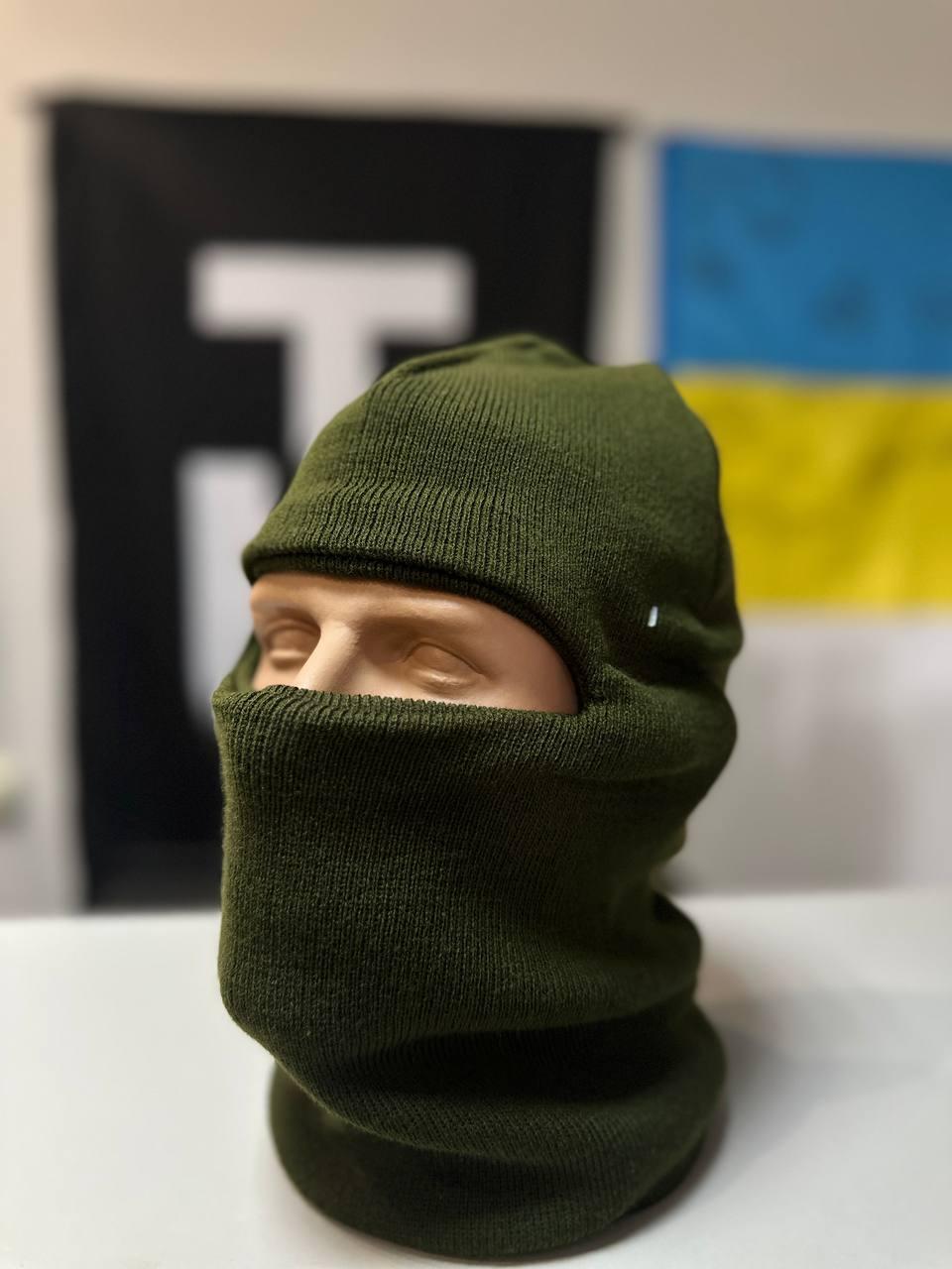 Балаклава в'язана 1-д зимова, тепла балаклава хакі, балаклава олива