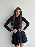 Стильна приталена жіноча сукня рубчик мустанг Туреччина з пишною спідницею дзвіночок 42-46