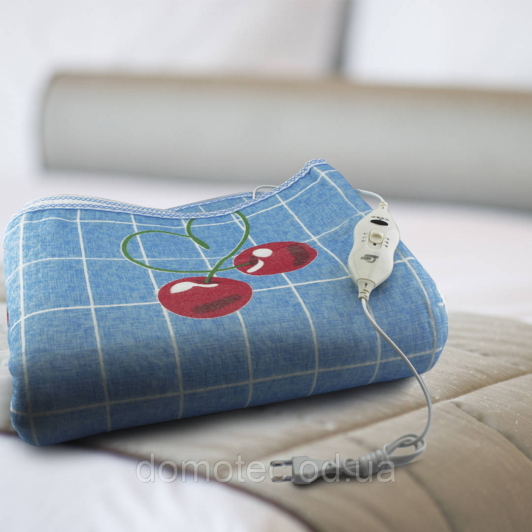 Електропростирадло з сумкою electric blanket 150*170 Вишня на синьому фоні з кліткою