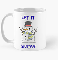 Чашка Керамическая Кружка с принтом Let it snow Снеговик Белая 330 мл