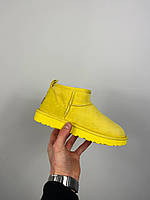 Угги Женские Ugg Ultra Mini Yellow прошыты замша мех желтые высокие угги