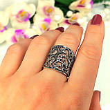 Широка ажурна срібна каблучка без каміння, фото 5