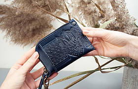 Міні-гаманець картхолдер темно-синій з Гербом України Тризуб  | міні гаманець на блискавці