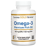 Омега-3, California Gold Nutrition, 100 капсул, риб'ячий жир преміальної якості, 180 мг ЕПК, 120 мг ДГК, фото 2