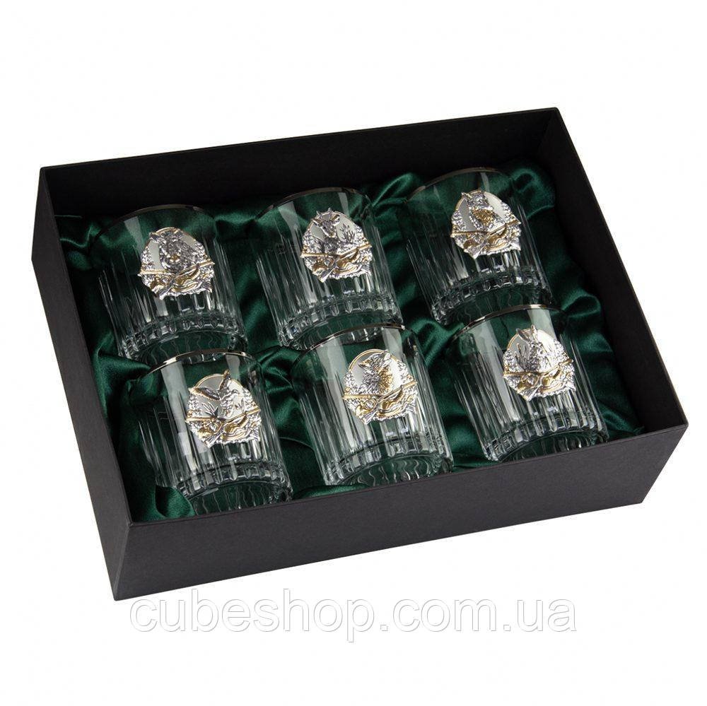 Набір 6-ти склянок для віскі «Полювання» Boss Crystal (платина, срібло, золото, кришталь)