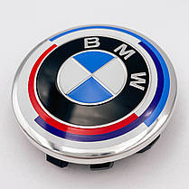 Ковпачки (заглушки) в литі диски Ювілейні 50 років BMW (БМВ) Motorsport Триколор 68 мм, фото 4