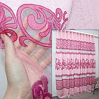 Остаток (2,3х2,7м.) ткани с рулона, тюль жатка с органзой. Цвет розовый с малиновым. Код 1075ту 00-193
