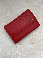 Женский кожаный кошелек Cardinal купюрник из натуральной кожи на магните красный
