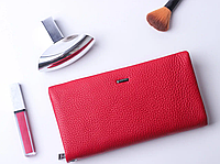 Женский кошелек портмоне из натуральной кожи Cardinal большой вместительный кожаный клатч красный