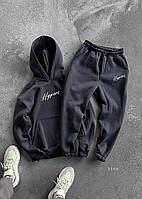 Мужской теплый спортивный костюм худи-штаны (графит) красивый стильный дизайн с надписью трехнитка флис s23K6