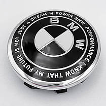 Ковпачки (заглушки) в литі диски Ювілейні 50 років BMW (БМВ) Motorsport (напис по колу) Чорно-Білі 56 мм, фото 5